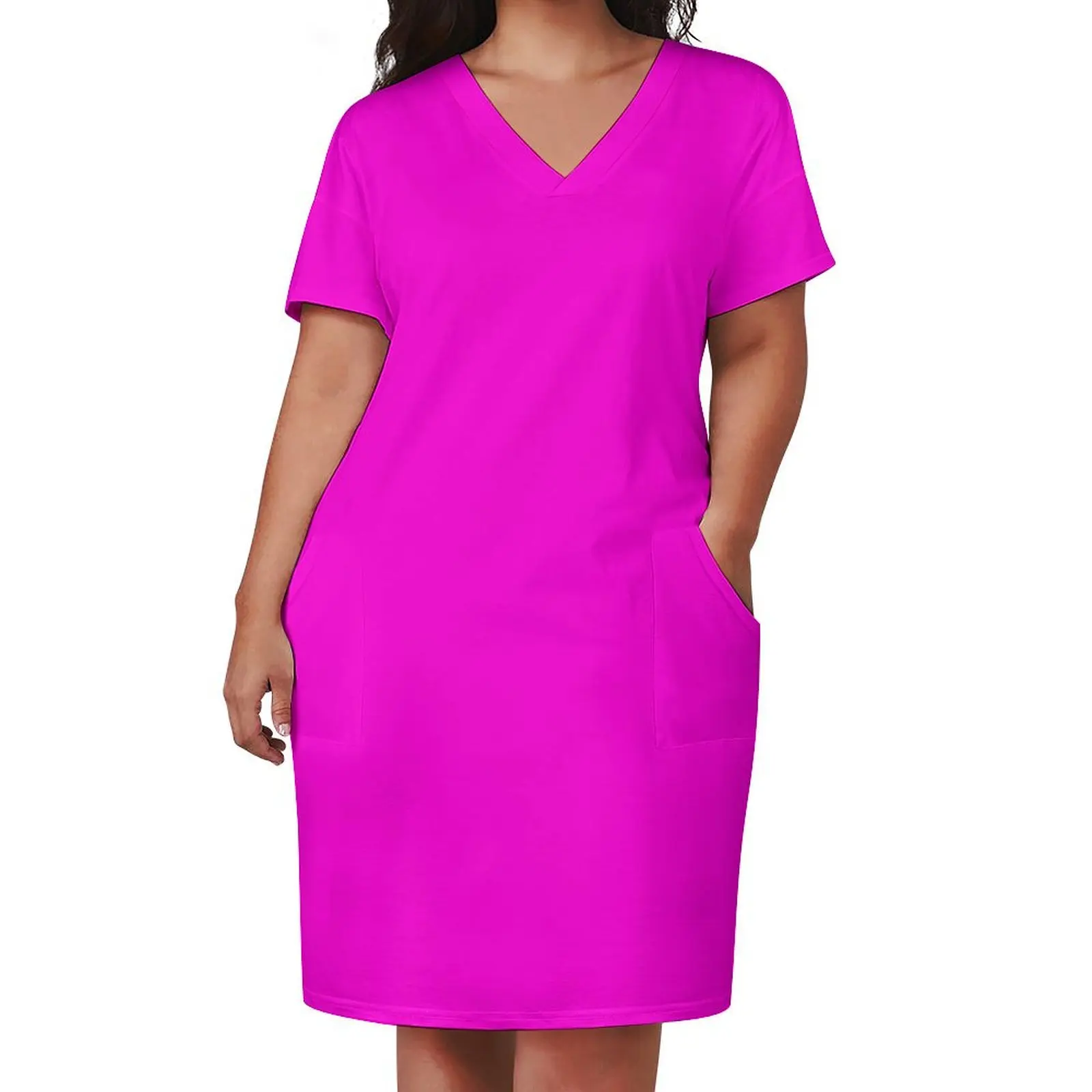 Fluorescent Neon Hot Pink Loose Pocket Dress womans clothing Dress for girls dress