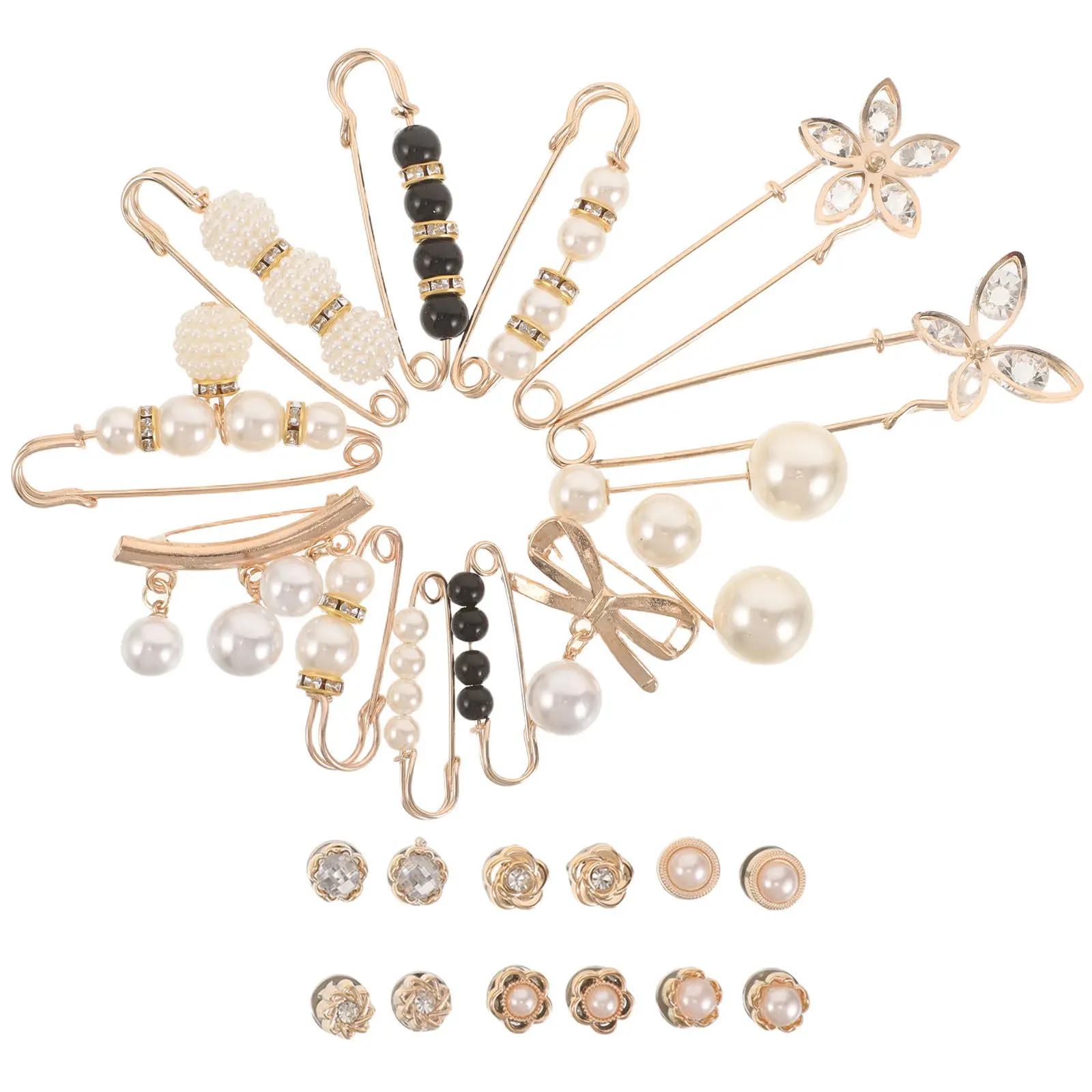 36Pcs Waist Tightener Clip Pearl Brooch Pins Women Fashion Brooches Dress Pins Clothes Cover Up Decoration Shawl Hat Accessories