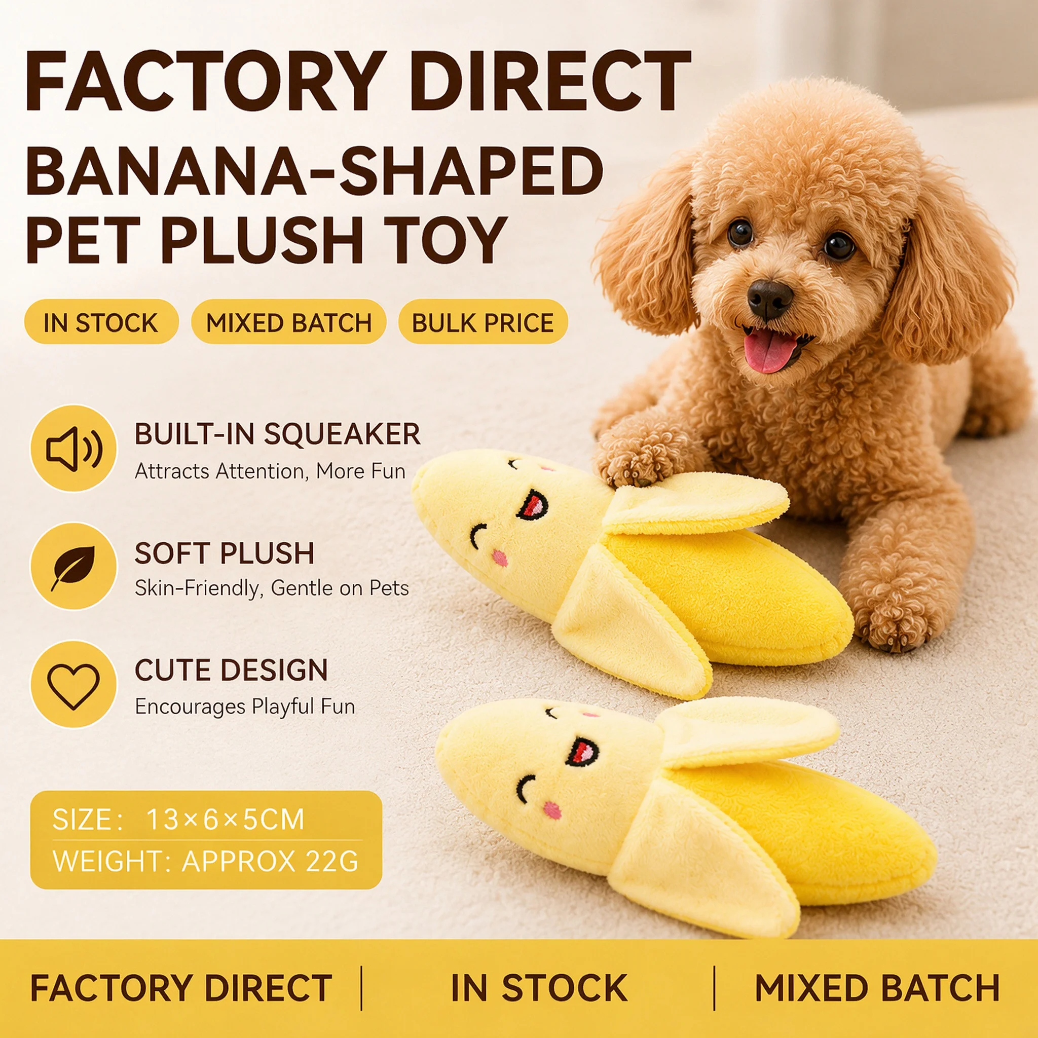 Directly Supplied Pet Plush Sound-Making Toys, Fruit Banana Dog Chew Toys, Wholesale in Stock, Squeaky