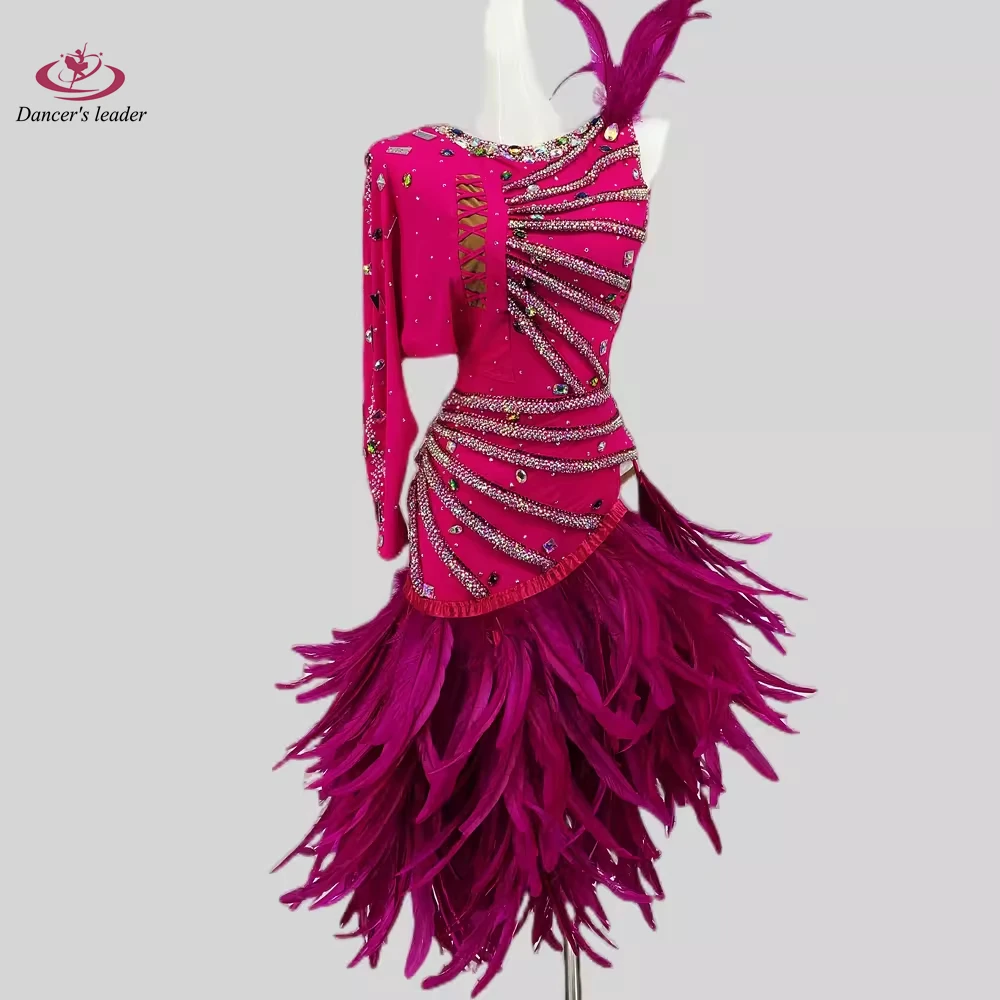 Latin Dance Stage Performance Standard Clothing High-end Customized Inverted Feather Samba Rumba Dance Special Dress