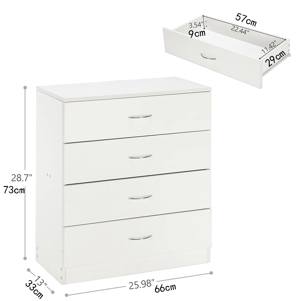 High end four layer wooden cabinets, bedside table shelves, easy installation, large space FCH Modern Simple 4-Drawer White