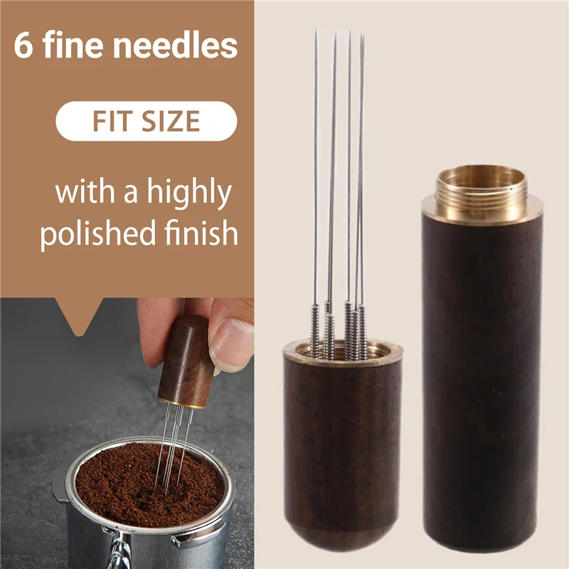 AGLH WDT Tool Espresso Coffee Stirrer Portable Espresso Distribution Tools ,6 Needles Walnut Color