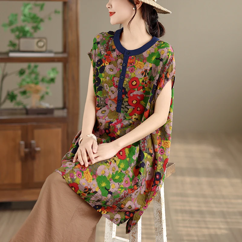 

Loose Women's Shirt Lazy Style Large Size Spring Summer New Stand Collar Half Buttoned Thin Base Shirt Chinese Style T-Shirt