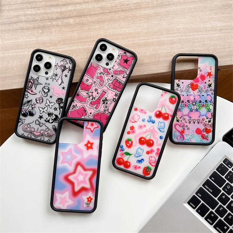 

Wildflower 3D Cute Bow high heels girl wf Phone Cover for iPhone 16 15 14 13 12Pro Max Plus Wildflower Fruit Cherry Flower Case﻿