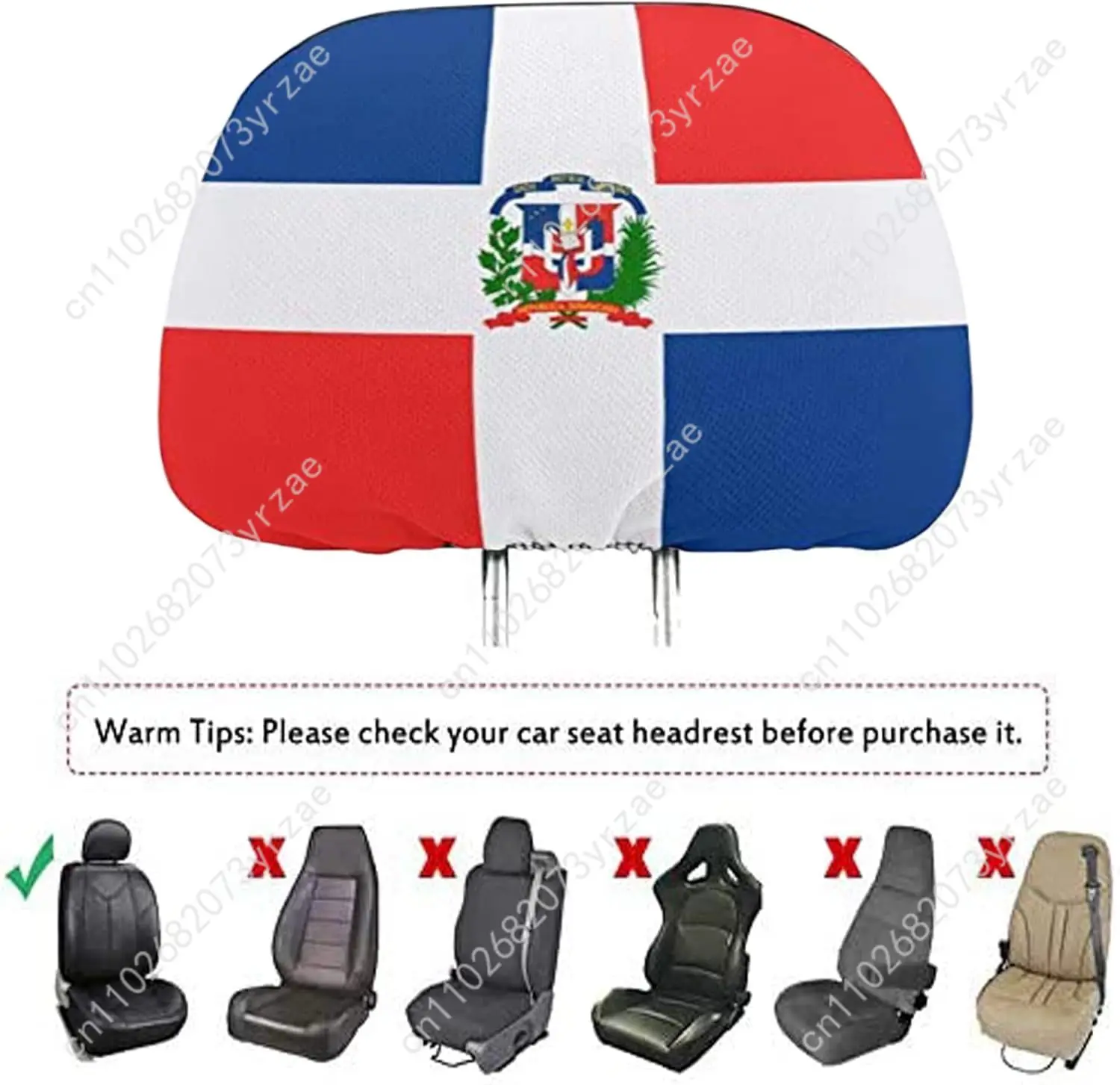 

Dominican Republic Flag Headrest Cover (2pcs) Environmentally Friendly Headrest Protector Breathable Comfortable Vehicle Decor