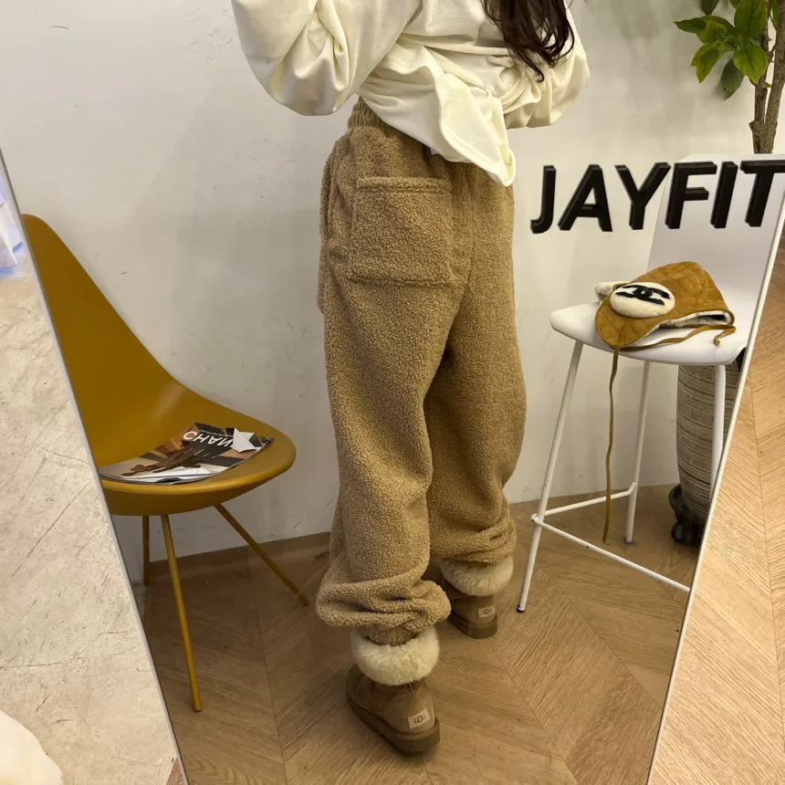 Spodnie damskie z wysokim stanem, stringi, z podszewką, z mankietami, lekkie, ciepłe, codzienne, koreański styl, regularny krój, średnio miękkie.