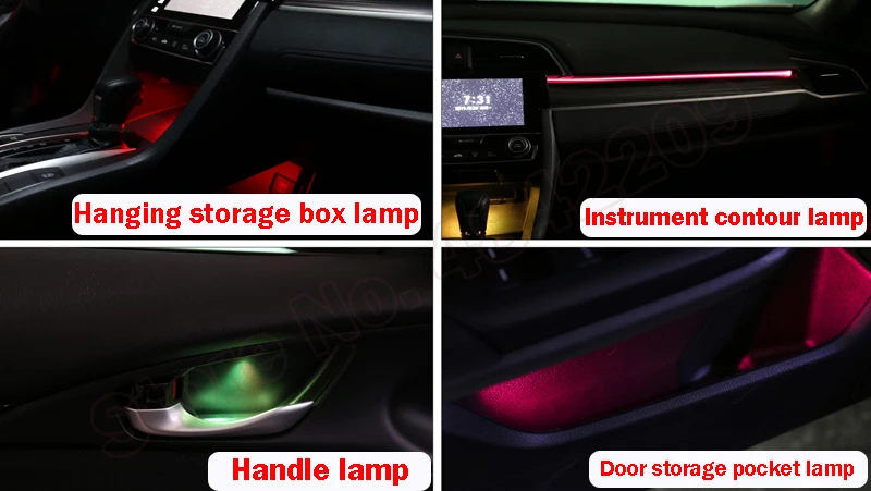 Ambient Light 64 colors Decorative LED Atmosphere Lamp illuminated Strip For 10th Honda CIVIC 2016-2019 Button And APP Control