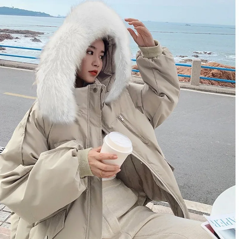 Winter Down Jacket Women Parkas Mid-length Big Fur Collar Hooded Women\'s Jacket Warmth Jacket Ladies Outwear Jacket for Women