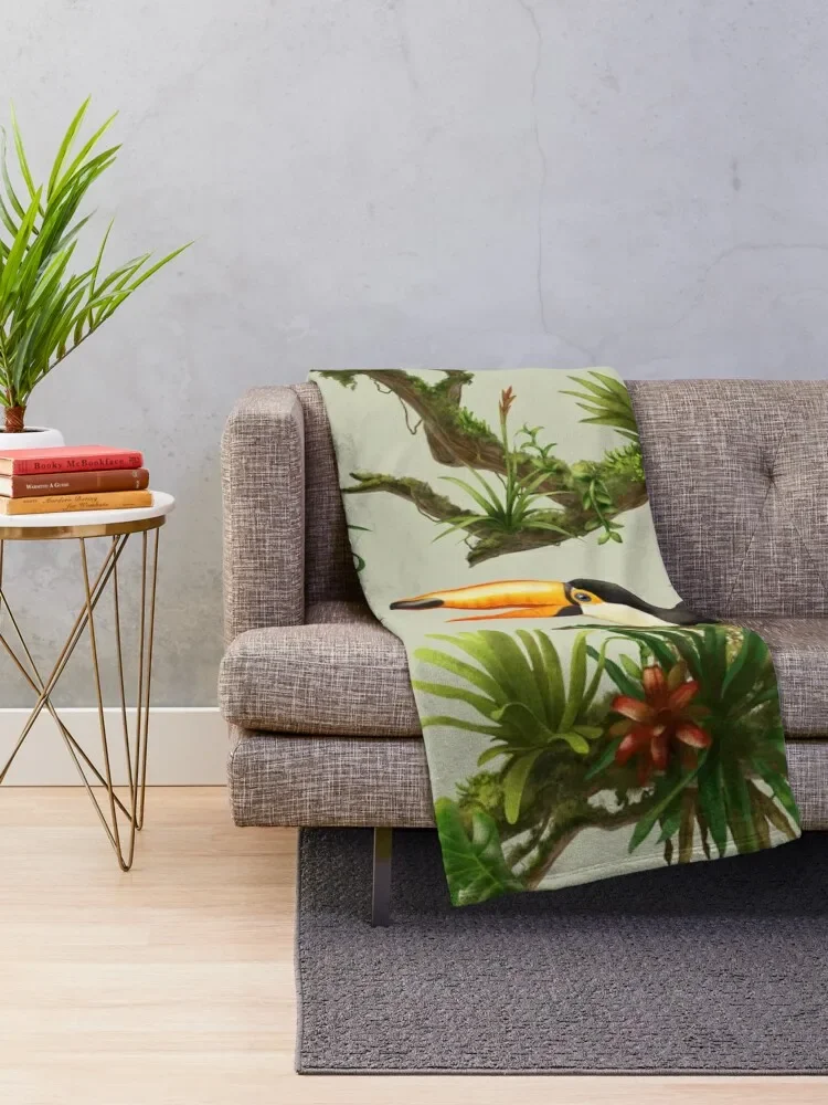 Toucans and bromeliads - canvas background Throw Blanket Bed covers Bed Fashionable Blankets