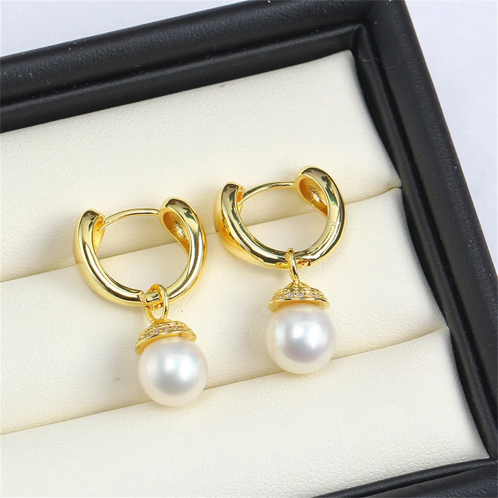 Domestic 14k Gold-plated Pearl Earrings DIY Empty Hold Feminine