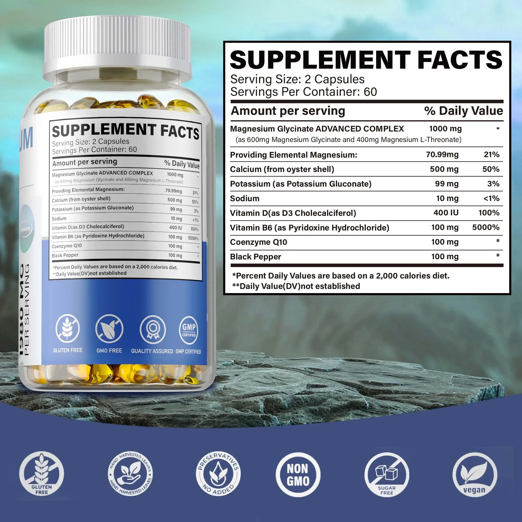 Magnesium Glycinate Capsules for Supports Muscle, Joint, and Heart Health, Improves Memory Concentration and Muscle Spasms