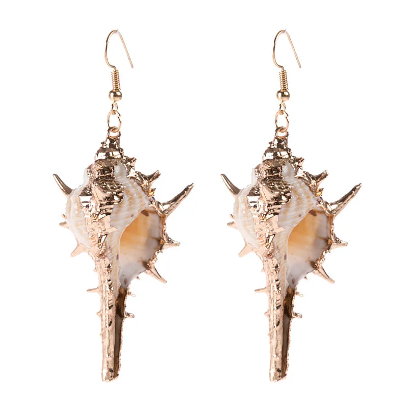 2025 New Arrival Gold-Edged Ocean-Style Seashell Charm Earrings for Women