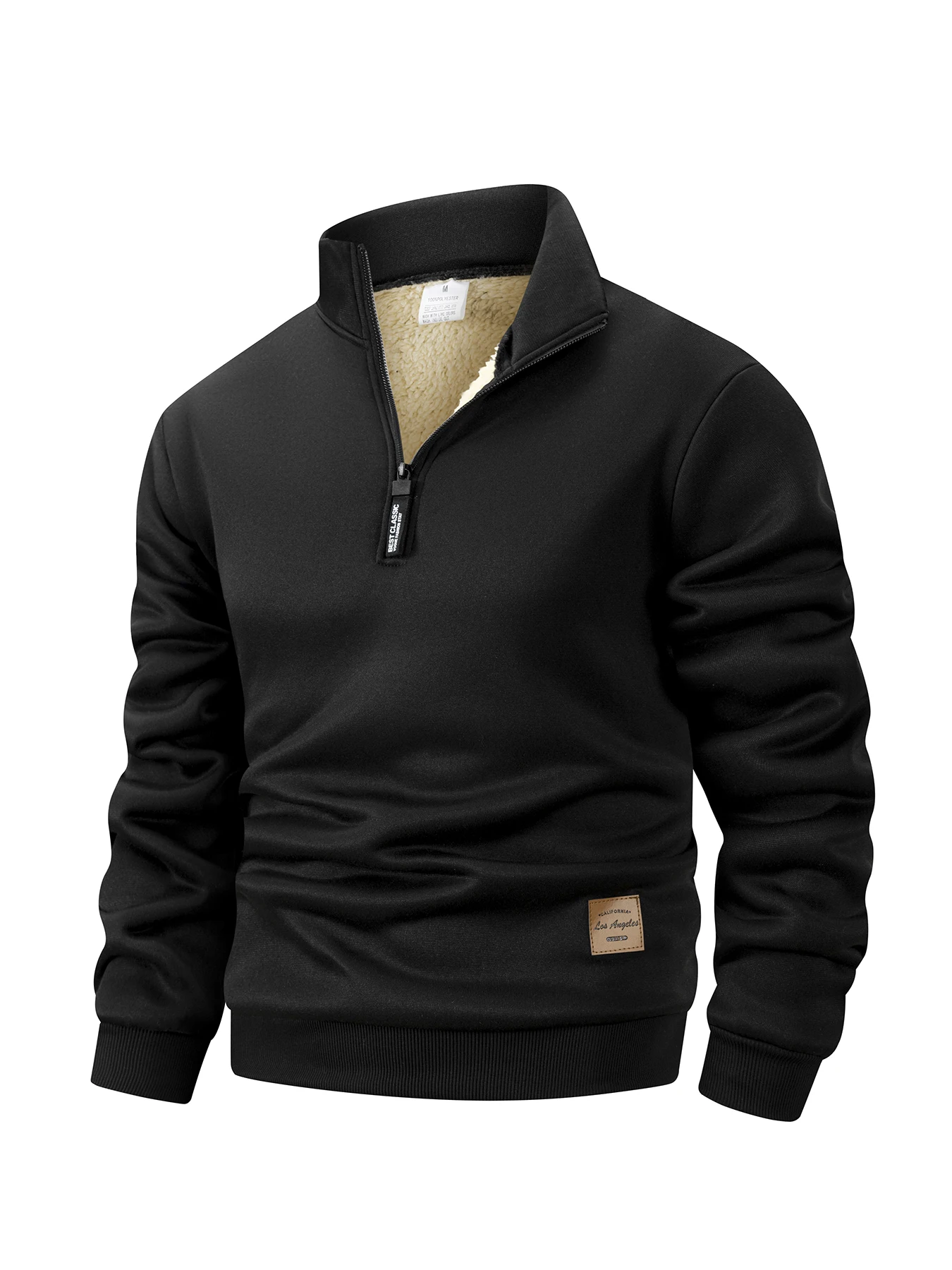 الشتاء الرجال نصف سستة بلوزات بلون كم طويل البلوز الياقة المدورة صوف مبطن الوقوف طوق في الهواء الطلق البلوزات الدافئة