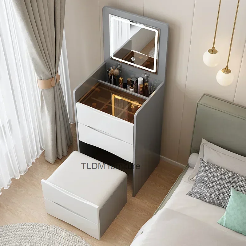 

White Luxury Dressers Vanity Mirror Drawer Bedroom Minimalist Makeup Room Desk Lights Drawers Schminktisch Household Items