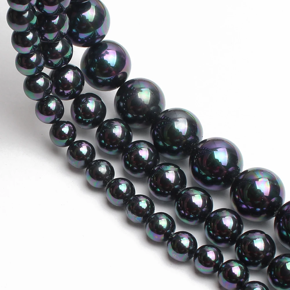 Natural Round Smooth Black Rainbow Shell Pearl Beads For Jewelry Making Choker Making Diy Bracelet  Jewellery 15\'\' 6/8/10/12mm