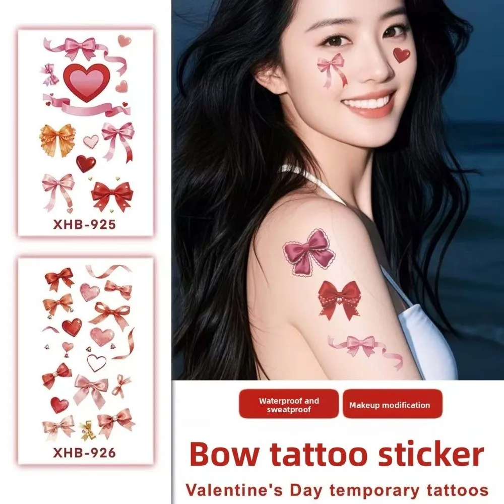 

Arm Leg Facial Art Colorful Bow Tattoo Stickers Pink Bowknot Ribbon Love Heart Face Temporary Tattoos Long Lasting Disposable