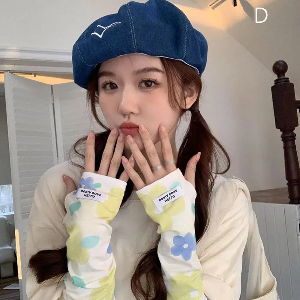 Elastic Printed Ice Silk Arm Sleeves UV Protection Ultrathin Ice Silk Long Gloves Half Finger Breathable Cooling Sleeve Sports