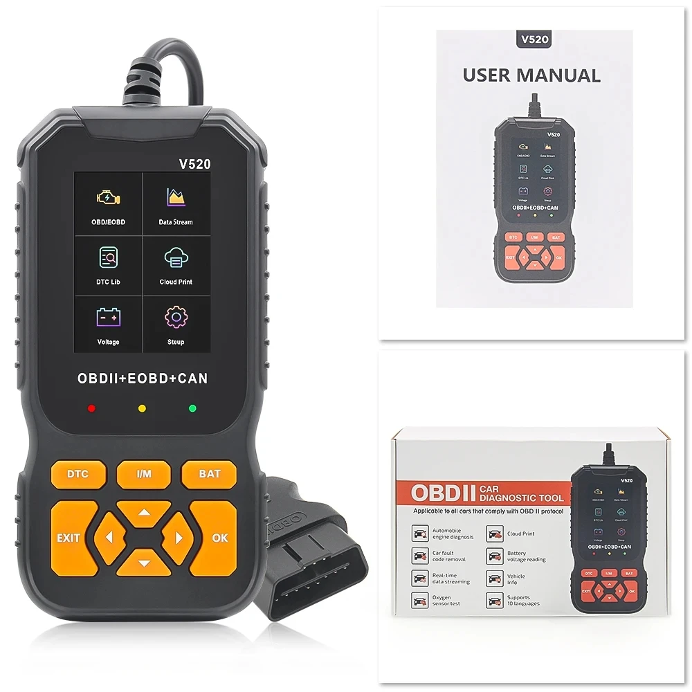 العالمي V520 Obd2 الماسح الضوئي التشخيص محرك السيارات تحقق خطأ خطأ واضح تيار البيانات جهاز اختبار بطارية قارئ الرمز #3