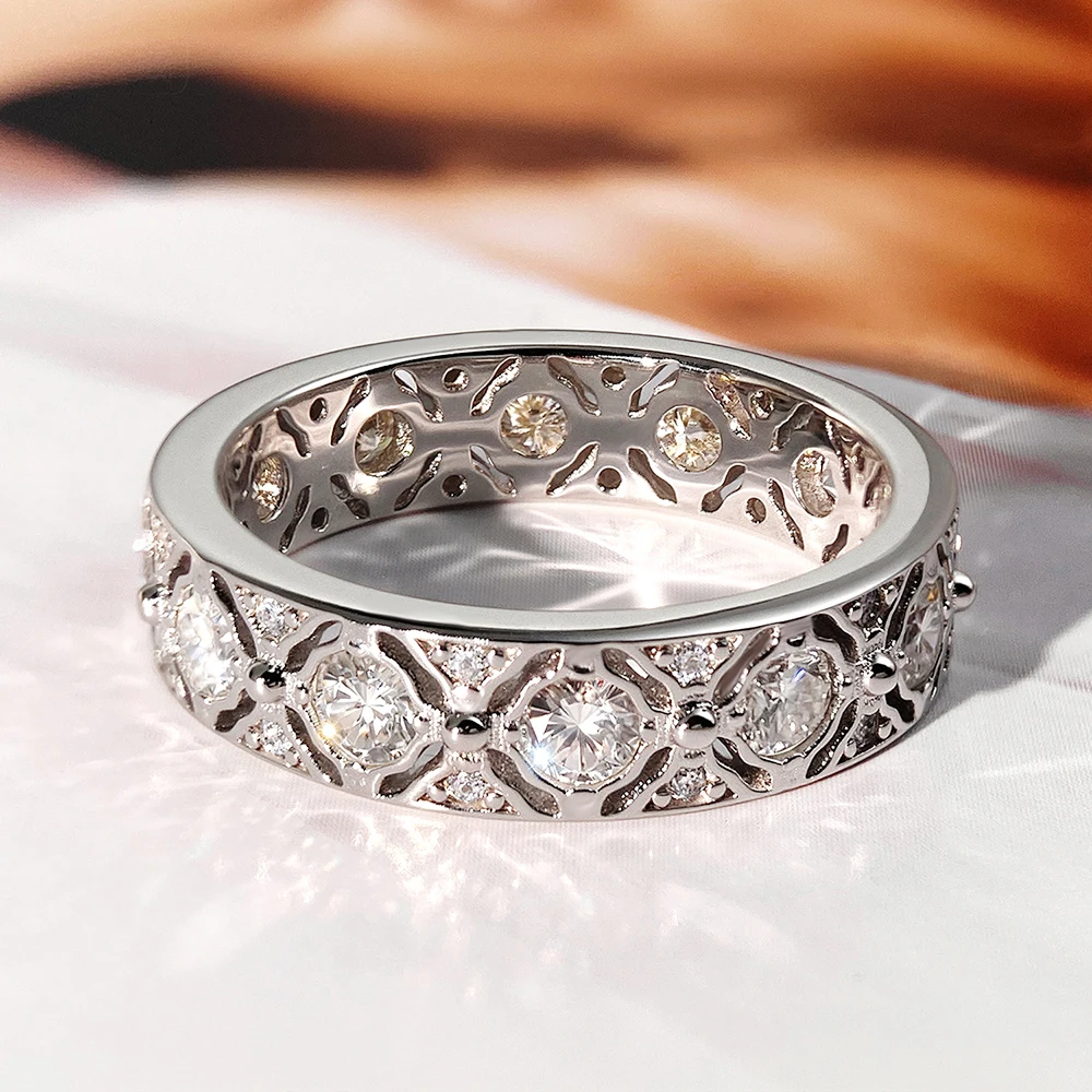 FEOBUR 1.32cttw D اللون جميع خواتم مويسانيتي للنساء 100% S925 فضة واسعة الخلود الزفاف الفرقة الحد الأدنى مجوهرات