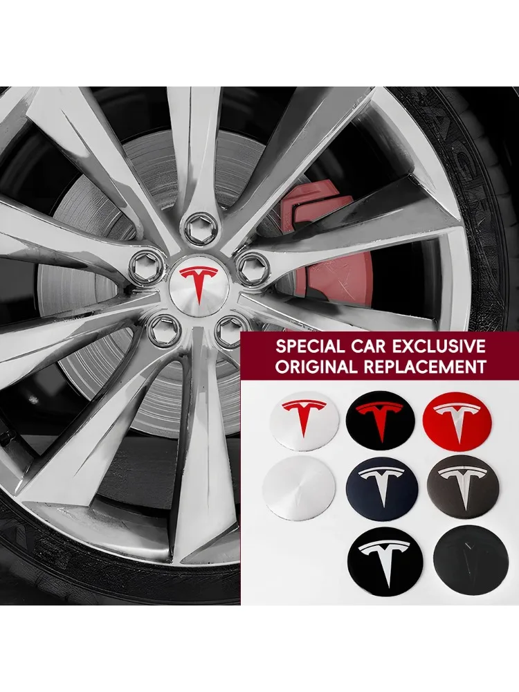4 pièces/ensemble 3D capuchons de moyeu central de roue de voiture autocollant emblème automatique capuchon central de roue pour Tesla modèle 3 S X Y Roadster