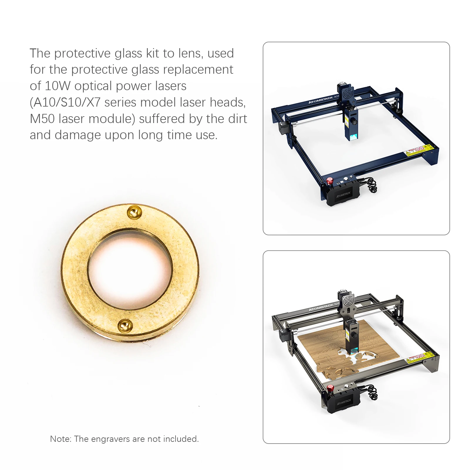 Atomstack Lente per finestra per incisore laser 10W Lente sostitutiva per macchina per incisione laser 3 pezzi per testa laser A10/S10/X7 Pro M50