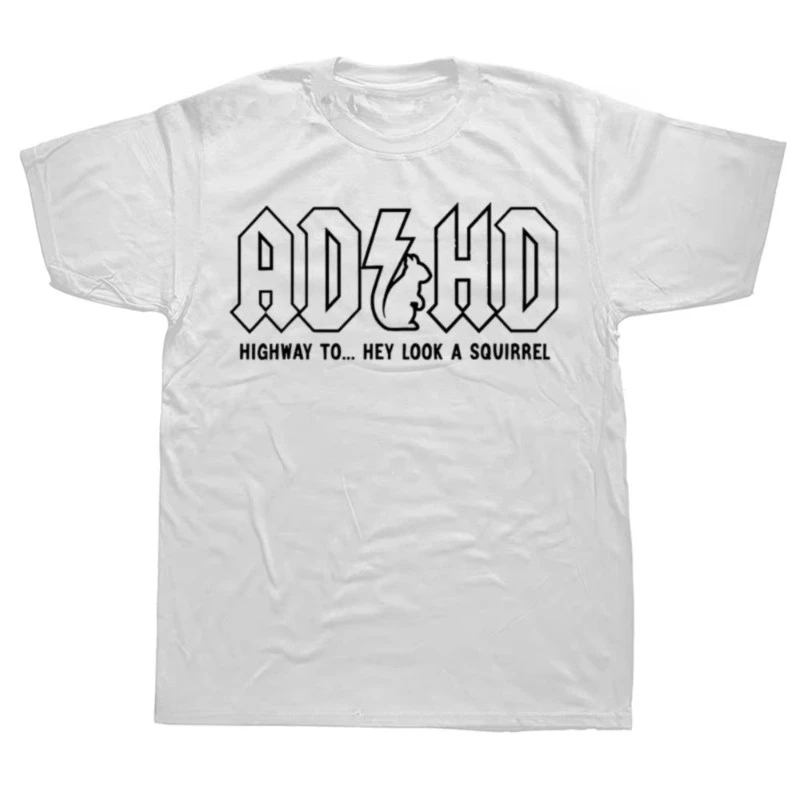 مضحك ADHD الطريق السريع يا تبدو السنجاب الجرافيك تي شيرت الرجال النساء موضة عادية التي شيرت القطن فضفاض المتضخم تي شيرت #2
