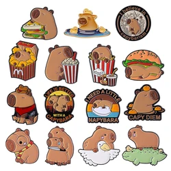 Cute Capybara Collection Enamel Pins Life Is Better With A Capybara Brooches Burger Fries Capybara Pin Lapel Badge Jewelry Gift