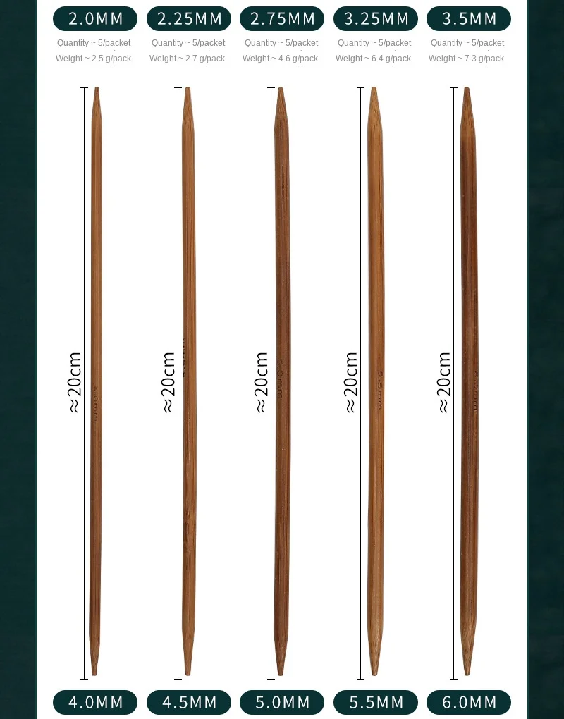 5pieces/lot 20cm Bamboo Knitting Needles Crochet Hooks Double Pointed Bamboo Needles Sweater Weaving Needle