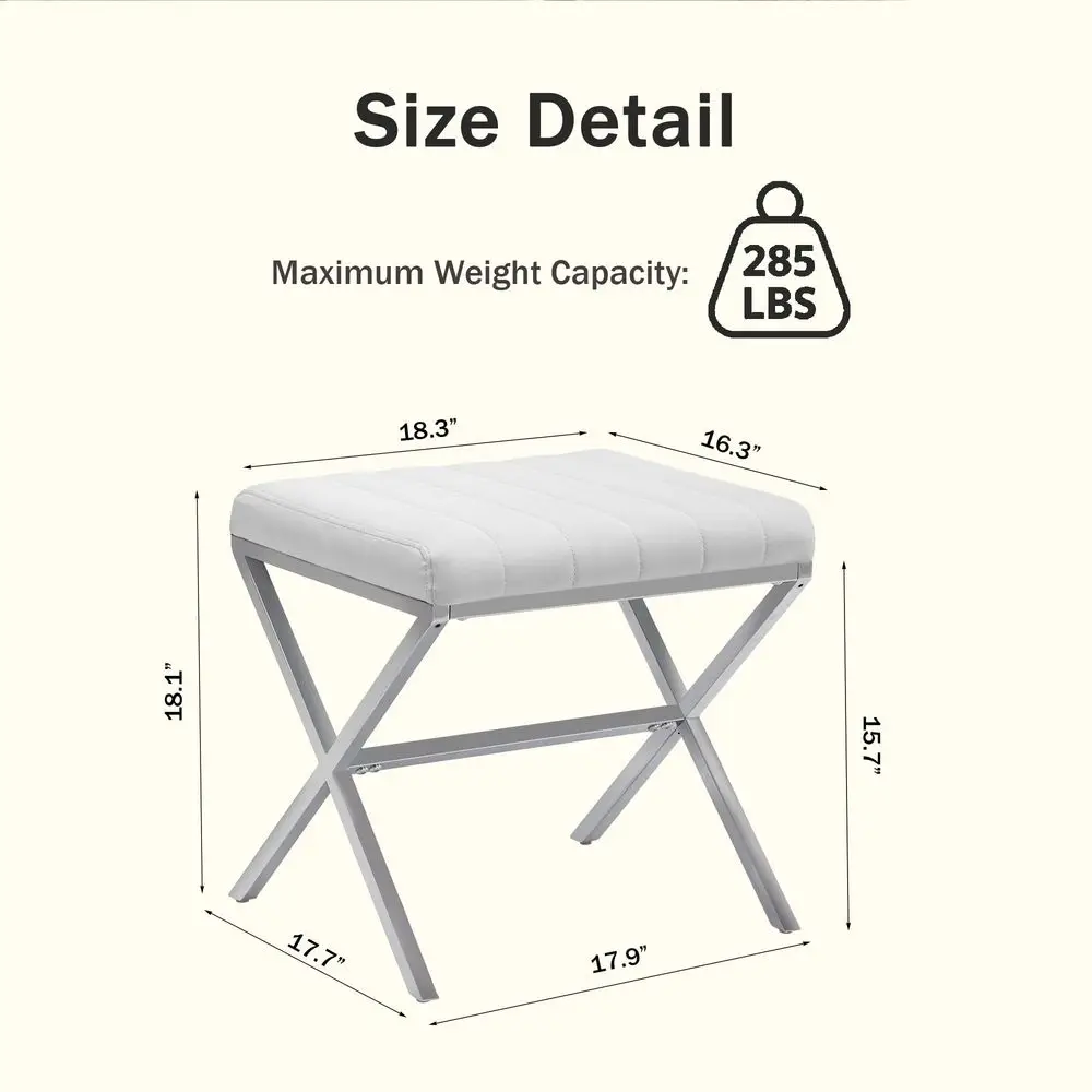 Vanity Stool,Modern PU Leather Ottoman Stool Chair for Vanity Bench with Metal X Legs, Rectangle Makeup Stools Padded Foot Rest view 2