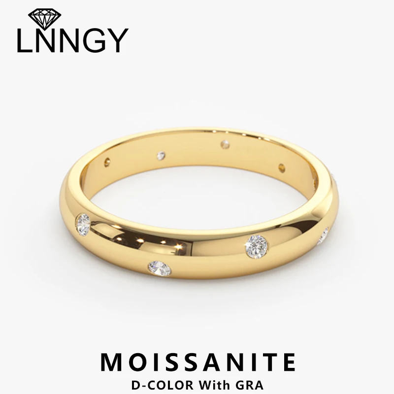 Lnngy-anillos de moissanita con ajuste de cúpula para mujer, anillo de matrimonio de plata de ley 1,6 certificada, joyería de bandas de boda para