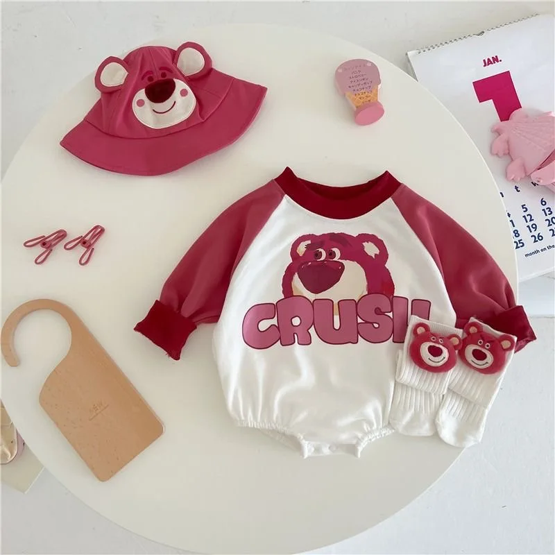 Long Sleeve Bodysuits Strawberry Bear Onesie Infant Girls Cartoon Pure Cotton Soft Loose Jumpsuits Spring Newborn Boys Costume