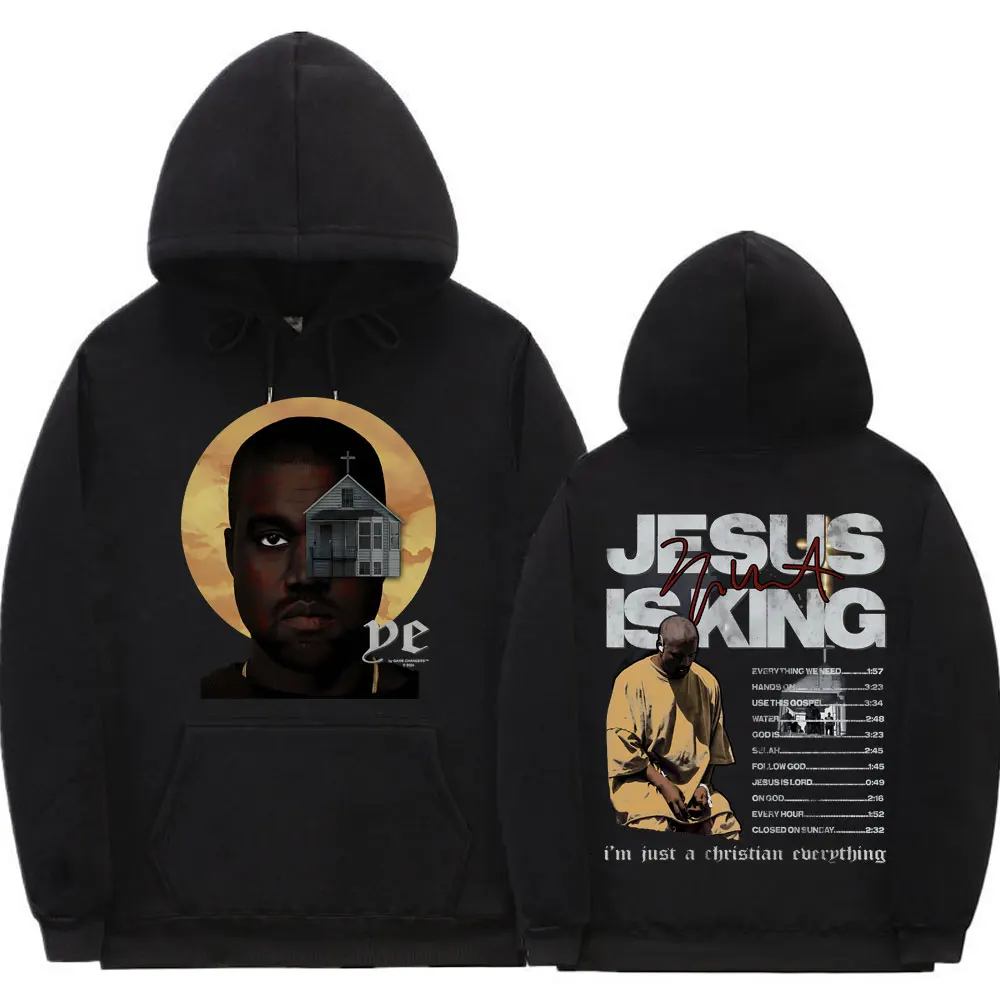 

Rapper Kanye West Jesus Is King Double Sided Print Hoodie Men Women Hip Hop Vintage Street Sweatshirt Men's Oversized Hoodies