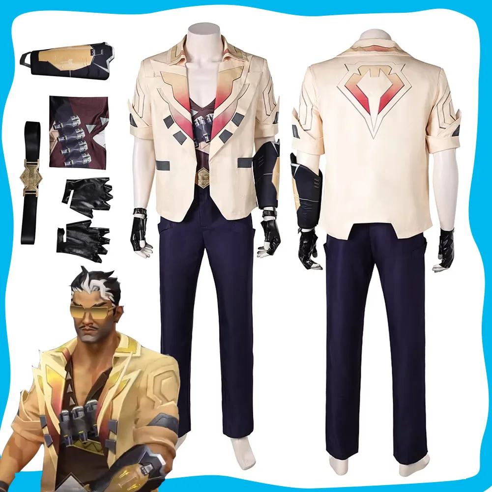 

Valorant TEJO Cosplay Costume Roleplay Clothes for Adult Men Male Fantasy Coat Pants Vest Gloves Belt Halloween Carnival Suit
