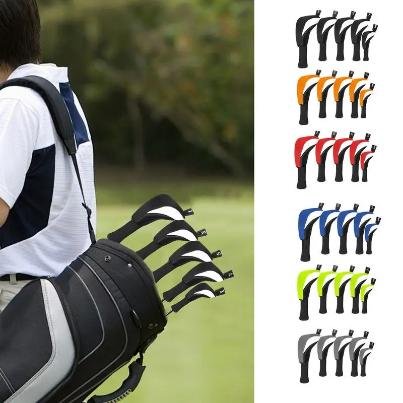 Golf Head Cover Protective Club Covers Long Neck Dustproof 5 Pieces Golf Hybrid Headcover Anti-Slip Wood Hybrid Head Cover