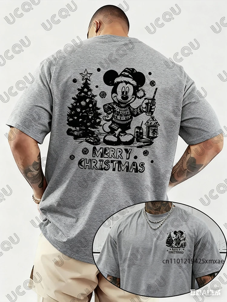 عيد ميلاد سعيد ديزني ميكي ماوس طباعة الرجال القطن تي شيرت 2026 صيف جديد قصير الأكمام تيز عادية المتضخم للجنسين القمم #2