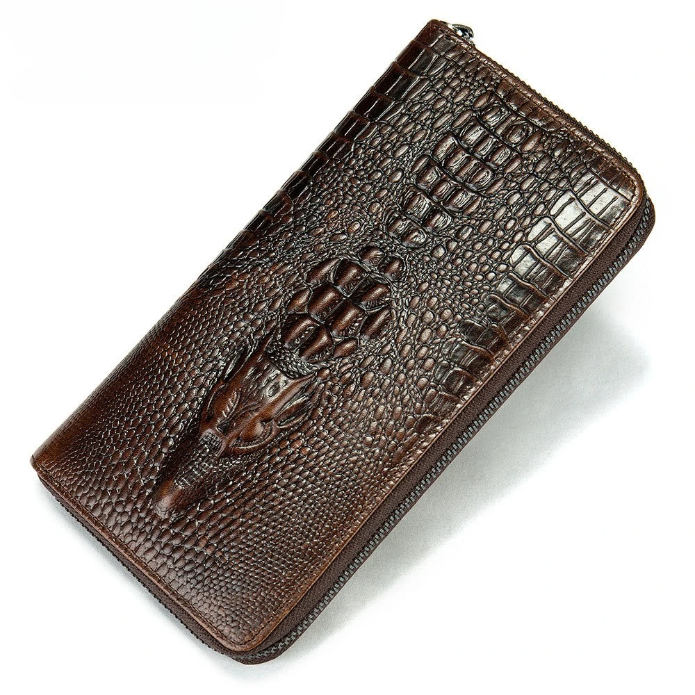 Men's Luxury Long Wallet Premium Crocodile Top-Grain Leather RFID Blocking Multi-Card Business Design Slim Handheld Cardholder​