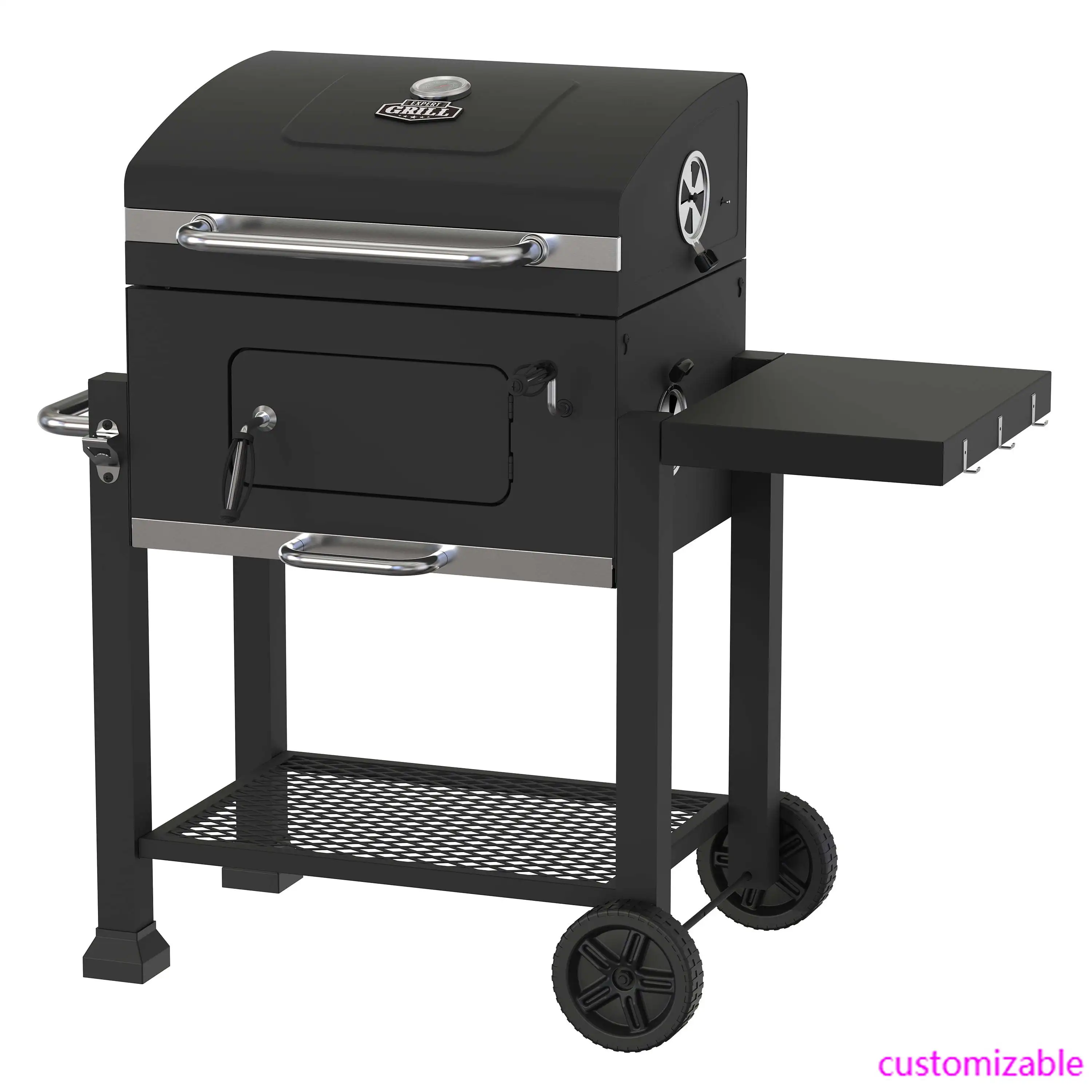Robuuste 24-inch houtskoolgrill, zwart