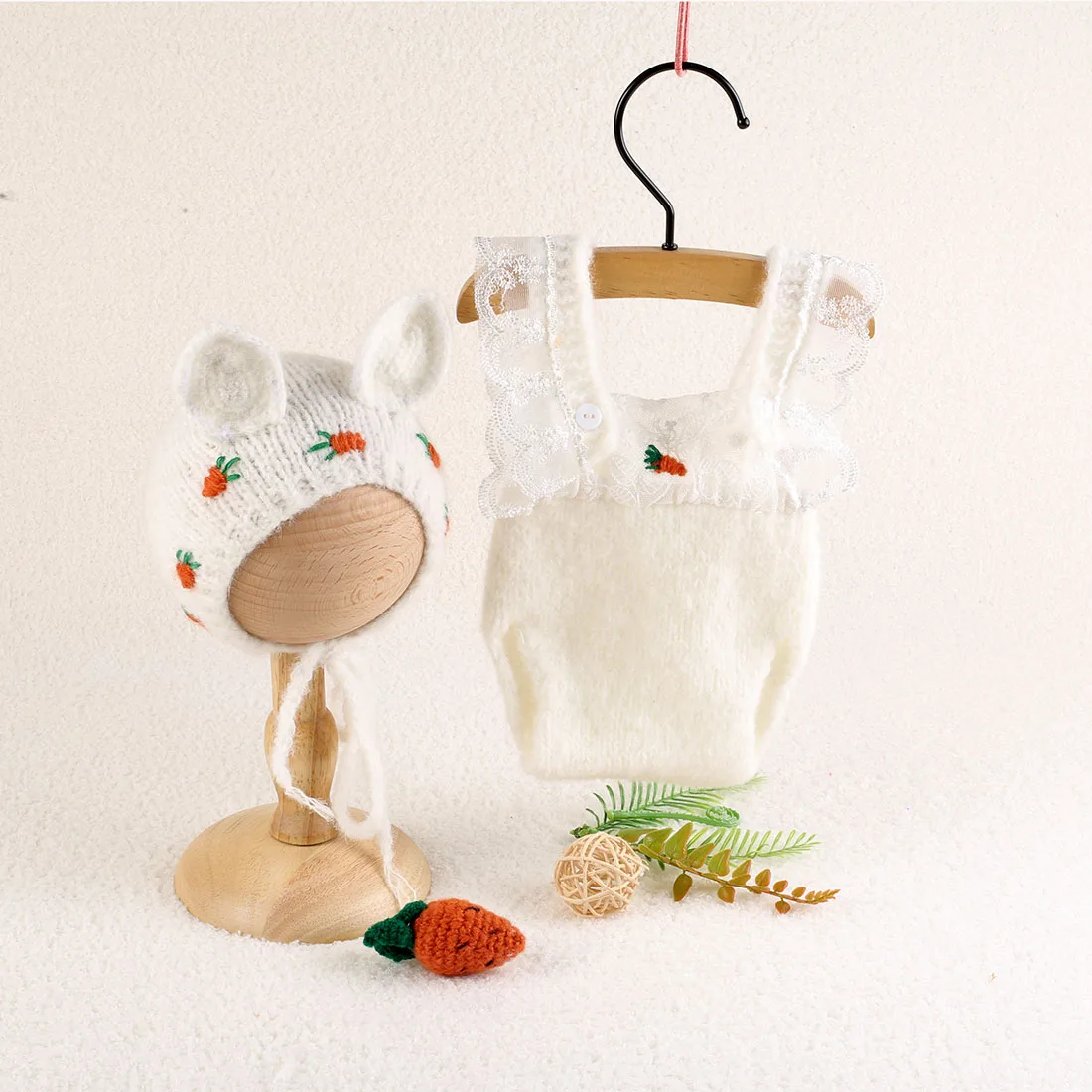 Handmade Knitted Carrot Rabbit Bodysuit Newborn Photography Props  Baby Knitted Stretch Bunny Romper Outfit Photo Shoot