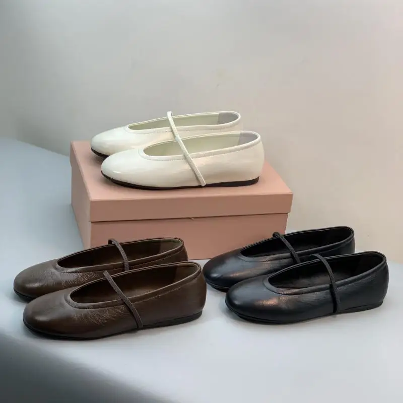 Zapatos de ballet minimalistas con banda elástica, de estilo retro, con punta redonda, de cuero, tipo mocasín, elegantes, para mujer, de la marca Withered Southern France.
