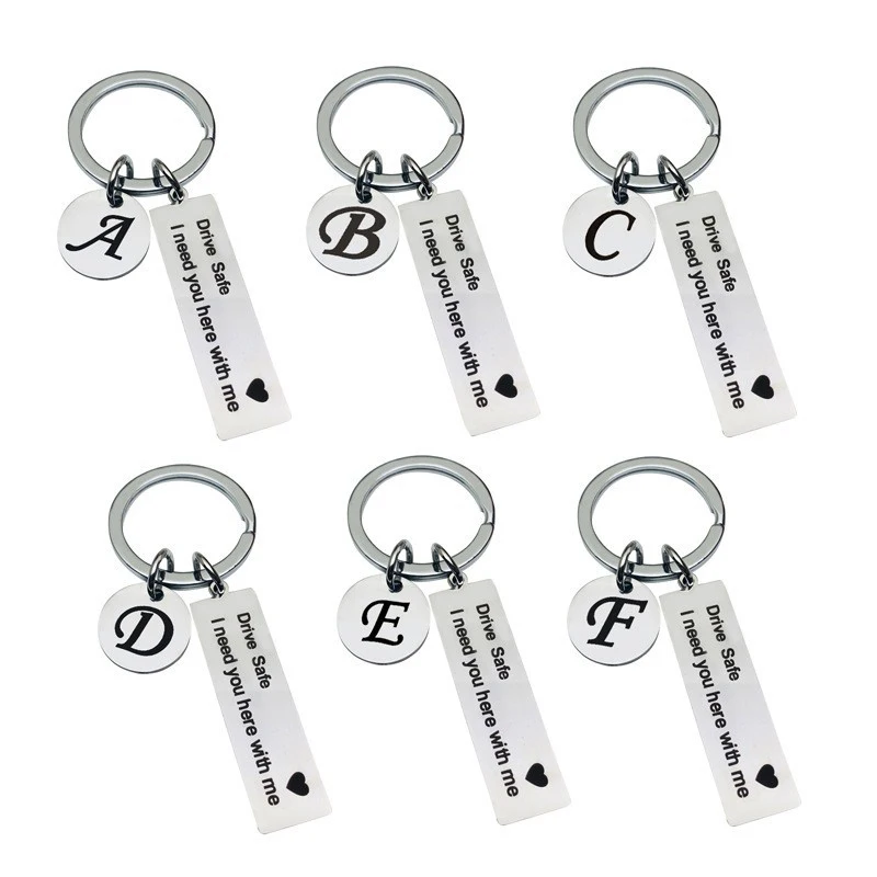 Car Drive Safe Keychain N-Z 13 Initials Lettering With Personality Stainless Steel Pendant Auto Interior Accessories Car Gadget