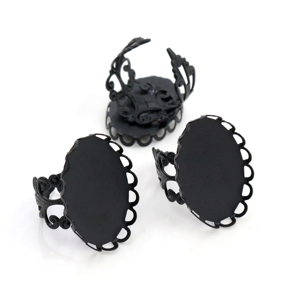 18x25mm 5pcs Black Silver Plated Bronze Brass material Oval Adjustable Ring Settings Blank/Base,Fit 18x25mm Glass Cabochons