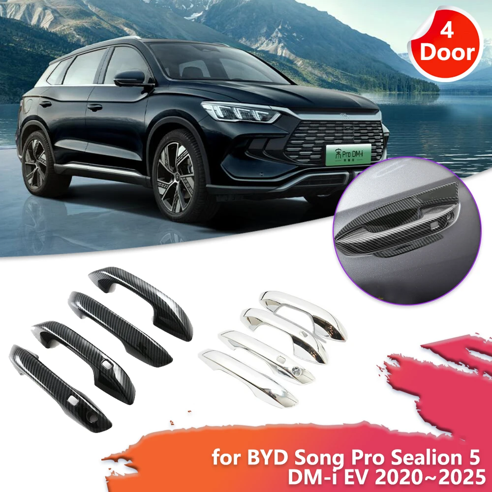 

Крышка дверной ручки автомобиля для BYD Song Pro Sealion 5 DM-i EV 2020 ~ 2025 ABS, углеродное волокно, хромированная накладка, наклейка с царапинами, аксессуары
