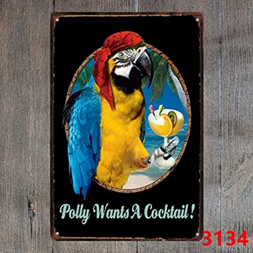 Vintage Metal Sign Tin Sign Polly Wants a Cocktail Home Kitchen Bar Restaurant Wall Decor Signs 12x8inch