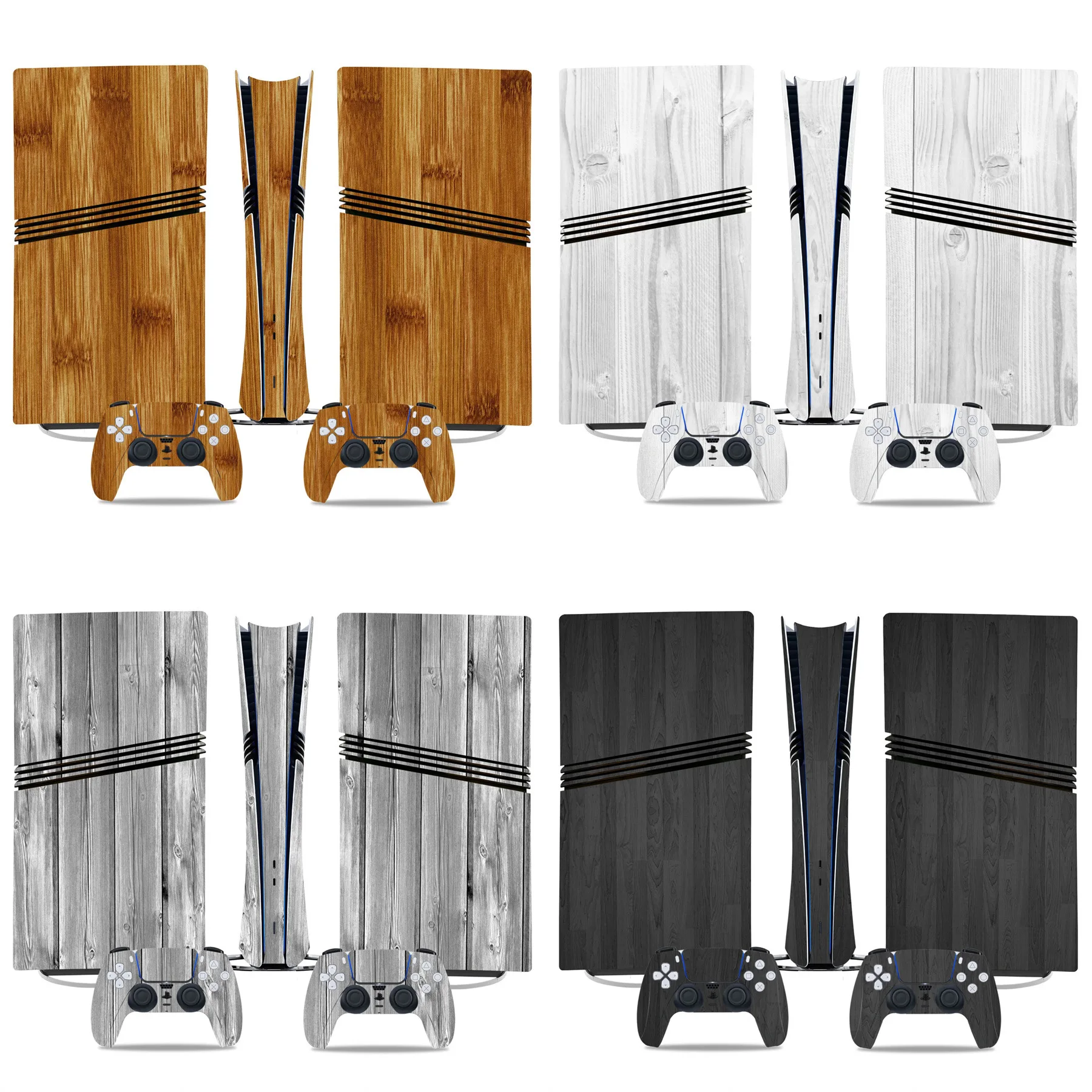 For PS5 Pro: Wood Grain Theme PVC Skin Sticker for Console & Controller, Air-release Design, No Glue Residue