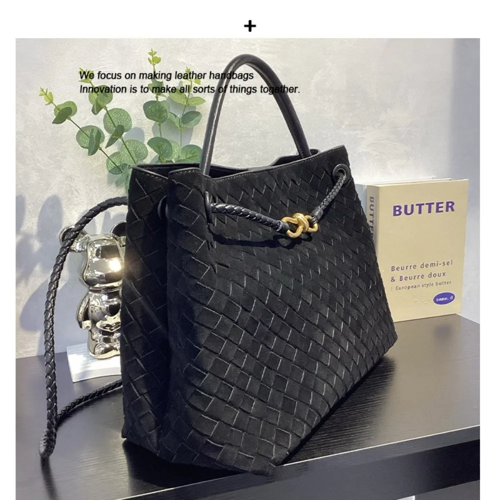 

Light Luxury High-quality 2025 Winter New Leather Women's Bag Frosted Anti-suede Hand-woven Shoulder Bag Large Capacity Casual