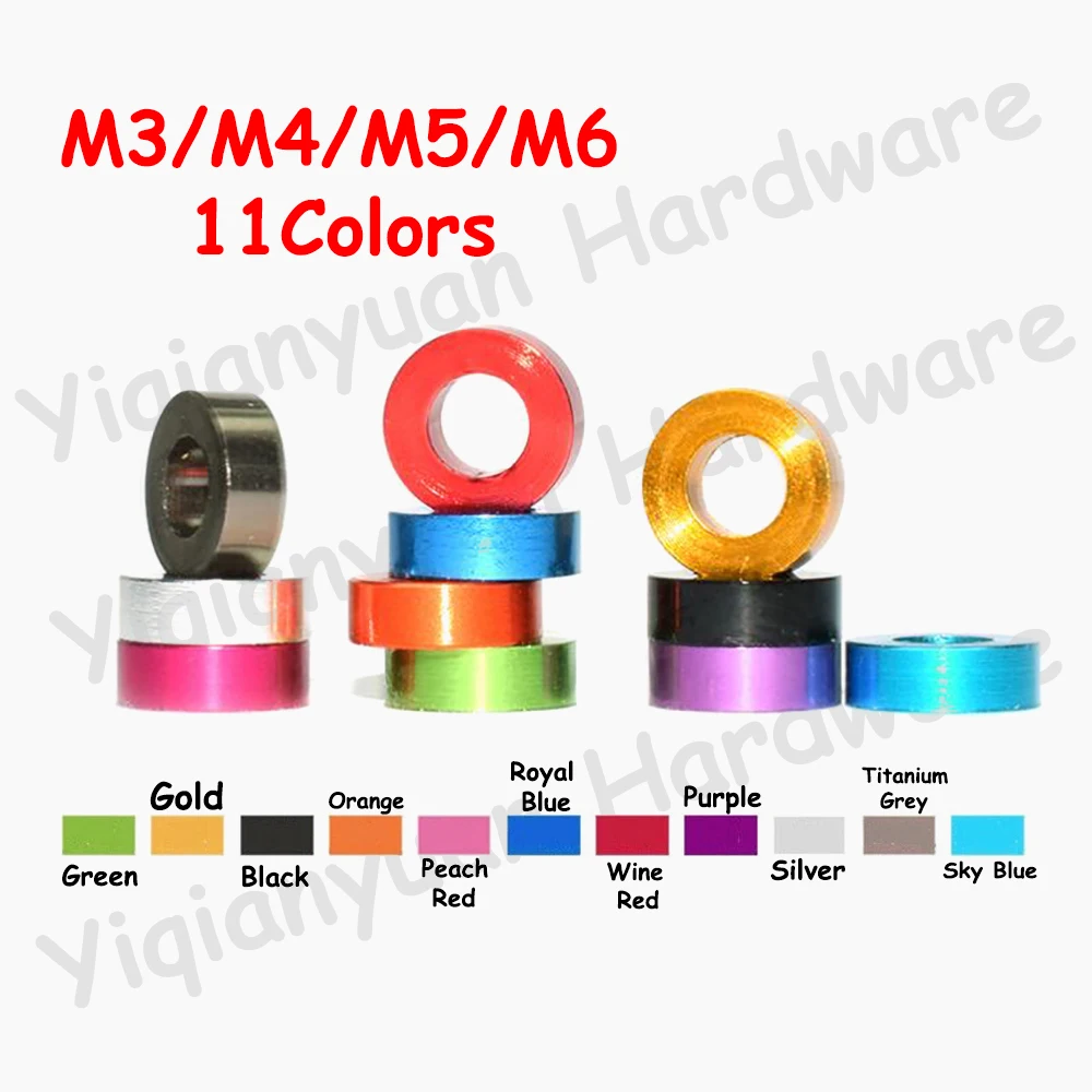 10Pcs Aluminum Alloy Flat Washers M3 M4 M5 M6 Colourful Gaskets for RC Parts Car Accessories Thicken and Larger Plain Washers