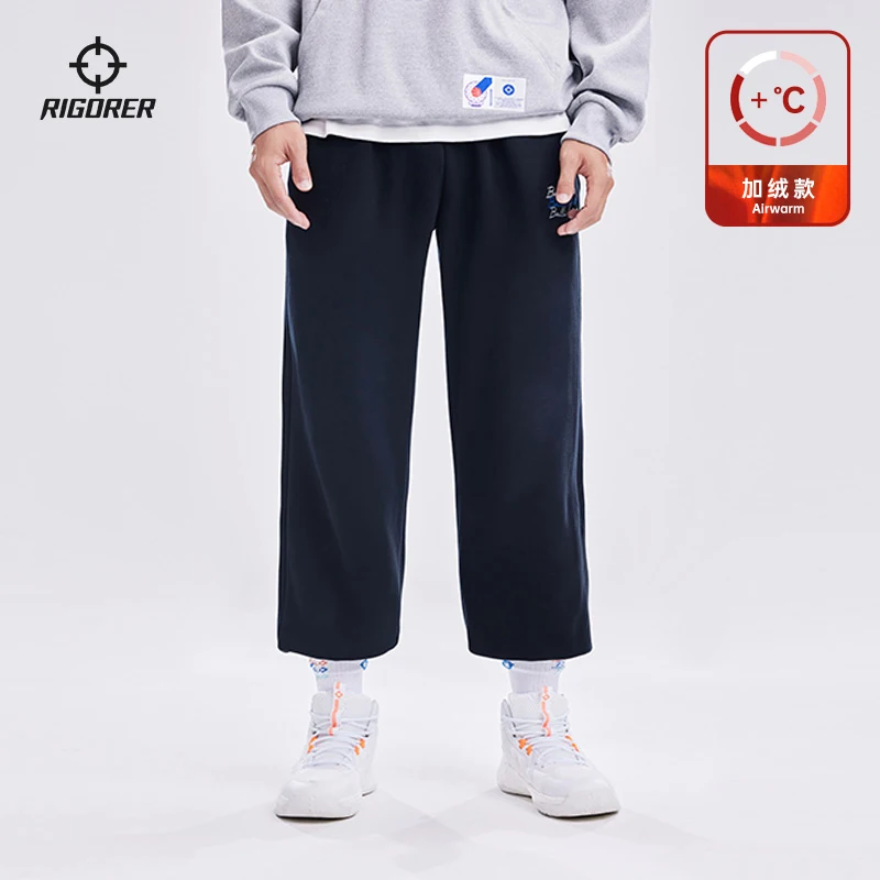 

RIGORER Basketball Sports Leisure Running Outdoor Fleece-lined Warm Breathable Loose Knitted Pants Plush Warm Pants Sweat Pants