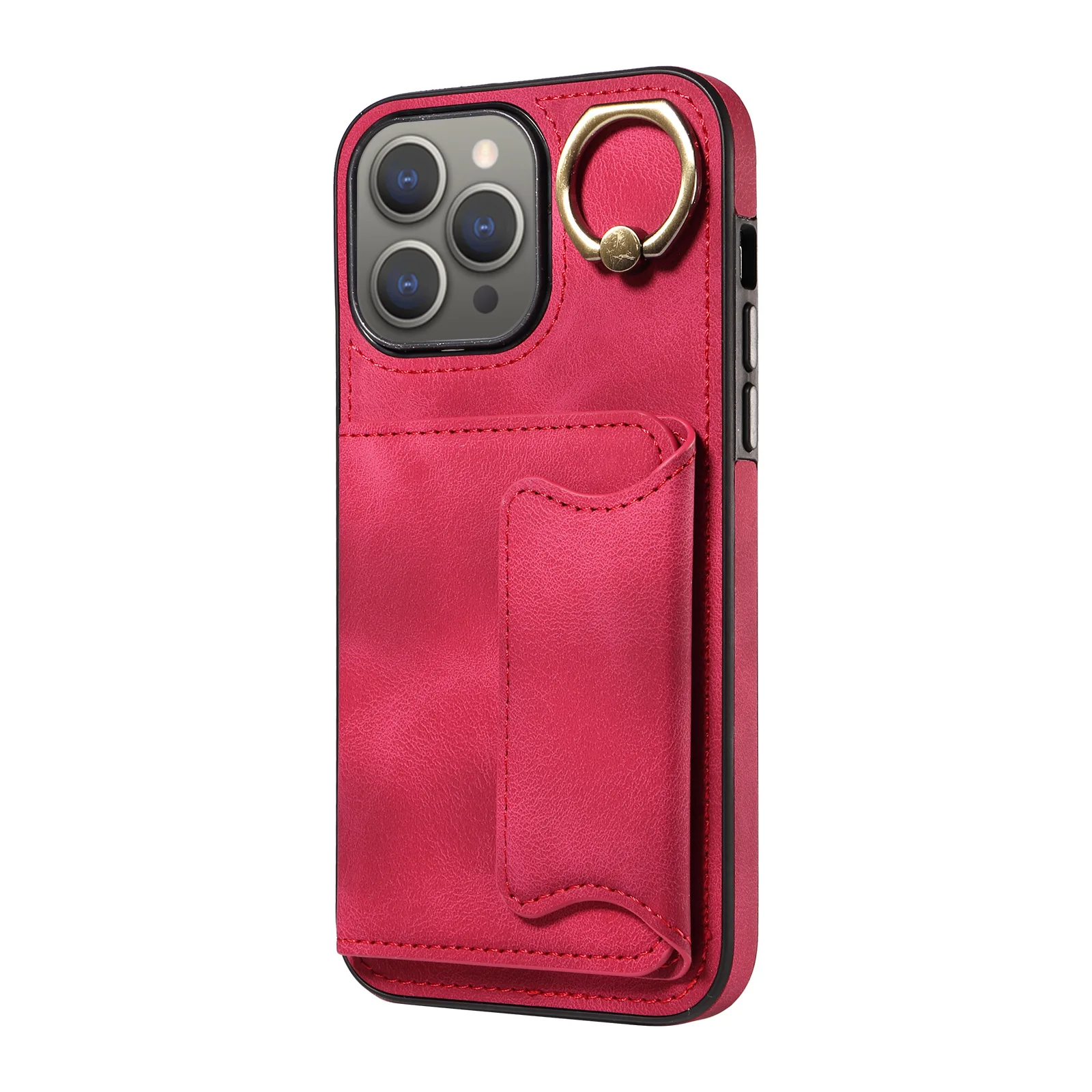 Leather Cover for iPhone 15 Pro Max/15 Plus/15 Pro/15, Crossbody Lanyard Case with Ring Holder Shockproof Bumper Case