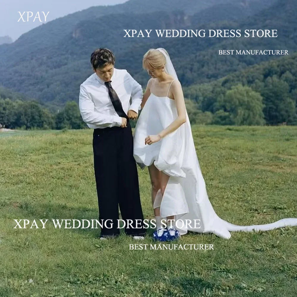 

XPAY Simple Spaghetti Strap Mini-Length Wedding Dresses Satin A-line Train Bride Gowns Korea Japan Photo shoot Customized 2025