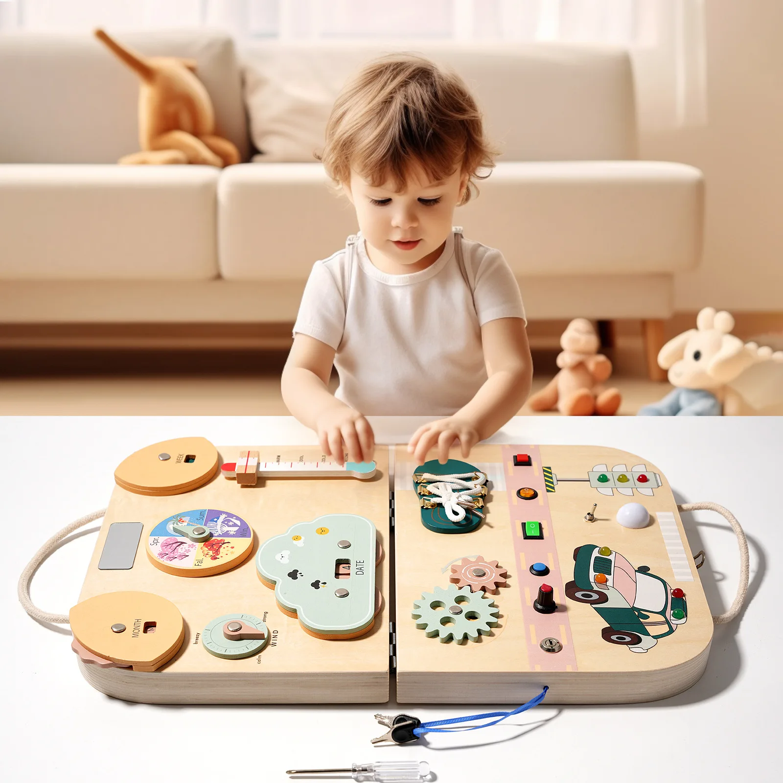 Switch circuit Busy board Multifunctional wooden  early education kindergarten power supply Luminous button Life teaching aids